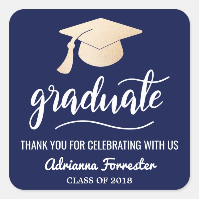 Sticker Carré Diplômé manuscrit| Casquette| Merci Navy Blue (Devant)