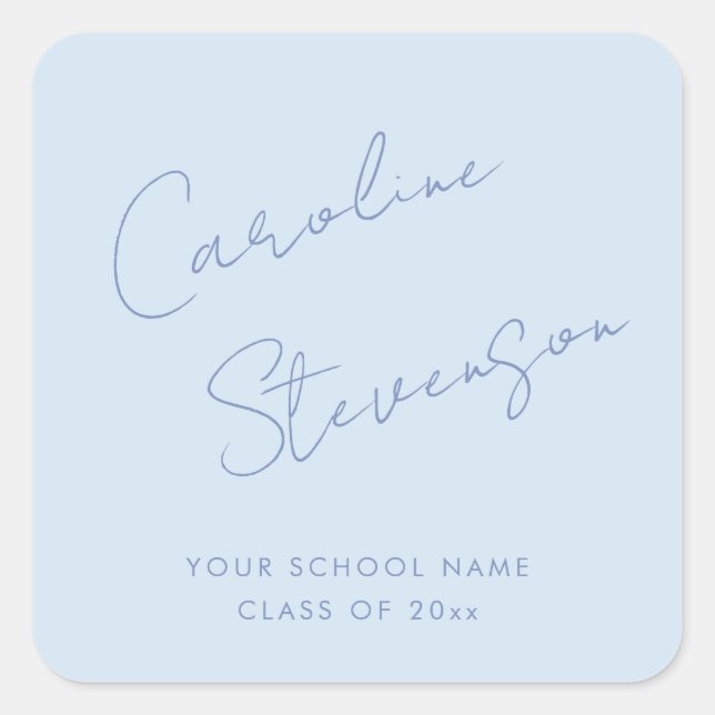 Sticker Carré Diplôme Personnalisé Script Bleu Moderne (Devant)
