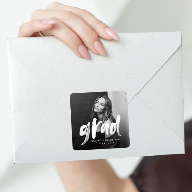 Sticker Carré Diplôme photo de script de pinceau moderne (Créateur téléchargé)