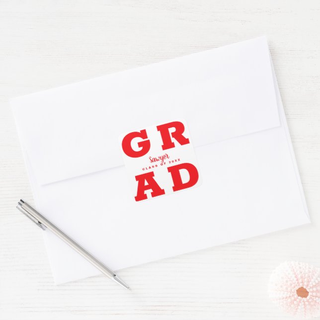 Sticker Carré Diplômé Rouge et Blanc  (Enveloppe)