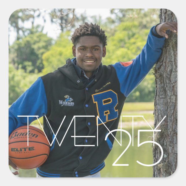 Sticker Carré Diplôme simple | Moderne Script Grad Photo (Devant)