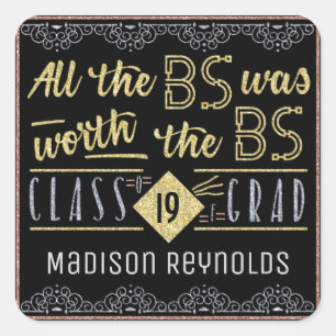 Sticker Carré Diplôme universitaire de baccalauréat Funny Grad