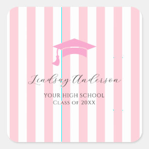 Sticker Carré Diplômée Fille Rose Personnalisée