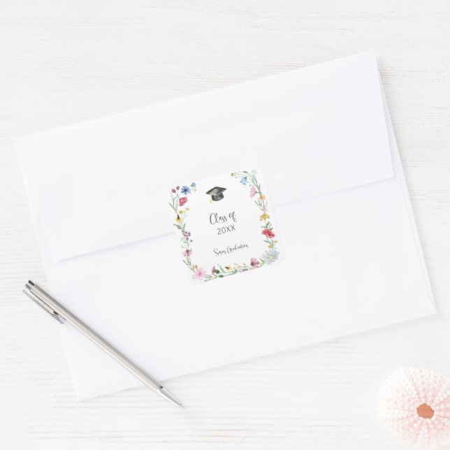 Sticker Carré Diplômés Fleurs Sauvages (Enveloppe)