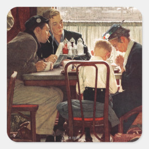 Sticker Carré Dire la grâce par Norman Rockwell