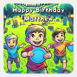 Sticker Carré Disc Golf Personnalisé pour l'anniversaire d'un ga