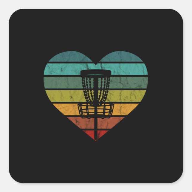 Sticker Carré DiscGolf - Panier cible rétro Vintage (Devant)