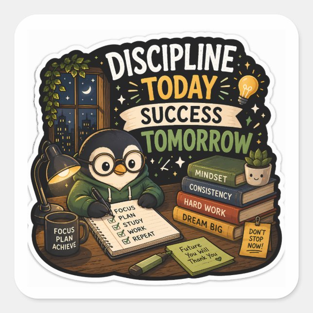 Sticker Carré Discipline Aujourd'hui, Succès Demain – Étudiez Ma (Devant)