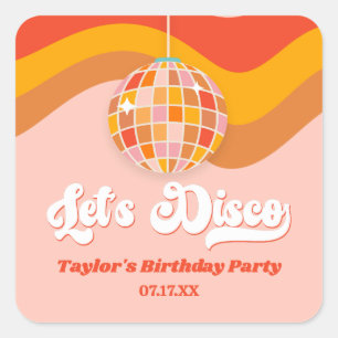 Sticker Carré Disco Retro les années 70 Red Orange Anniversaire