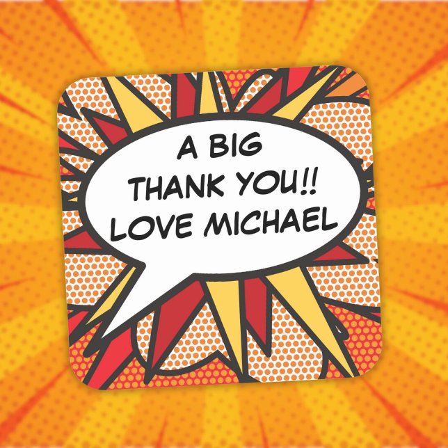 Sticker Carré Discours Personnalisé Bubble Amusant Livre Comique (Personalized Speech Bubble Fun Modern Comic Book Square Sticker)