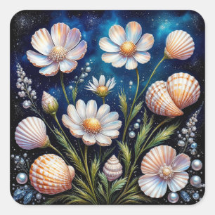 Sticker Carré Disposition florale élégante avec coquillages