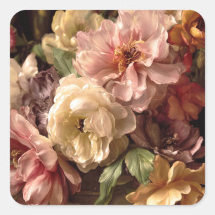 Sticker Carré Disposition Vintage Pivoine de Printemps Vibrant