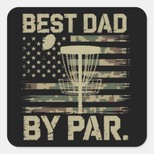 Sticker Carré Disque de Disc Golf Meilleur Papa Par Camo Drapeau
