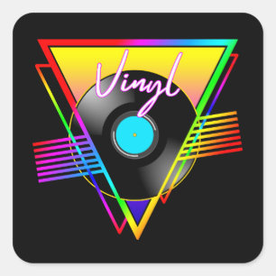 Sticker Carré Disque de musique vinyle arc-en-ciel coloré rétro