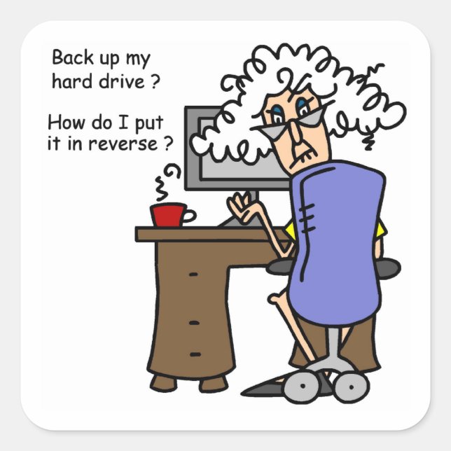 Sticker Carré Disque Dur Sauvegarde Humoristique (Devant)