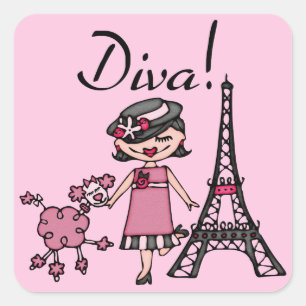 Sticker Carré Diva de cheveux noirs