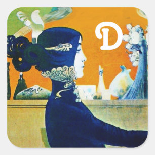 STICKER CARRÉ DIVA EN BLEU, MONOGRAMME DE MODE BEAUTÉ