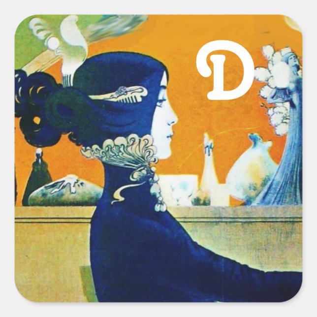 STICKER CARRÉ DIVA EN BLEU, MONOGRAMME DE MODE BEAUTÉ (Devant)