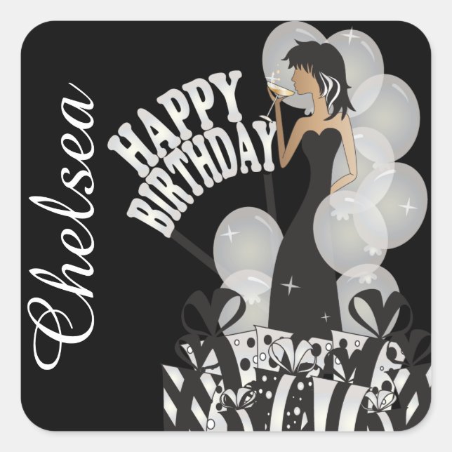 Sticker Carré Diva fille anniversaire | Personnaliser | Blanc (Devant)