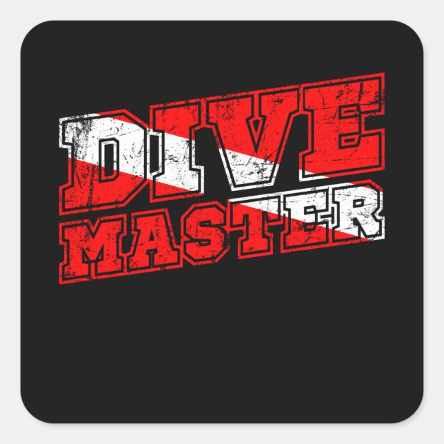 Sticker Carré Dive Master Dive Instructeur Diver Down Diver Drap (Devant)