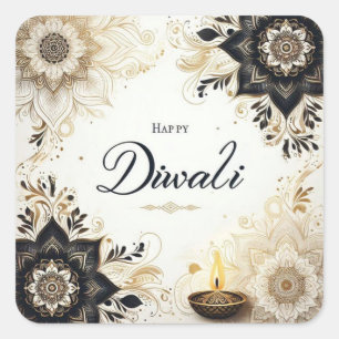 Sticker Carré Diwali avec Elegant Floral & Diya