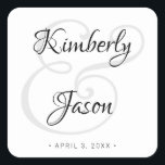 Sticker Carré DIY His & Her Script Names, Black & Grey Wedding<br><div class="desc">His and her names in beautiful black and grey script lettering and date for an elegant design on white background. Click "Customize" to change colors and type styles.</div>