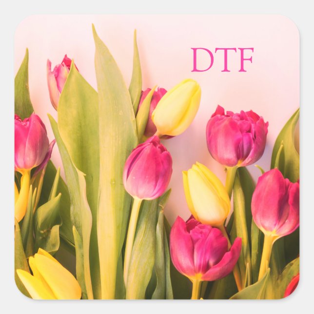 Sticker Carré do-it-yourself Monogramme/Nom rose, Tulipe rose et (Devant)