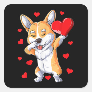 Sticker Carré Dob Corgi Heart Valentines Day Boys Kids Love