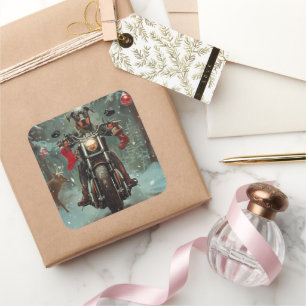 Sticker Carré Doberman Chien équitation Moto Noël