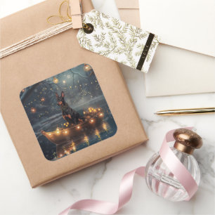 Sticker Carré Doberman Christmas Festive Voyage