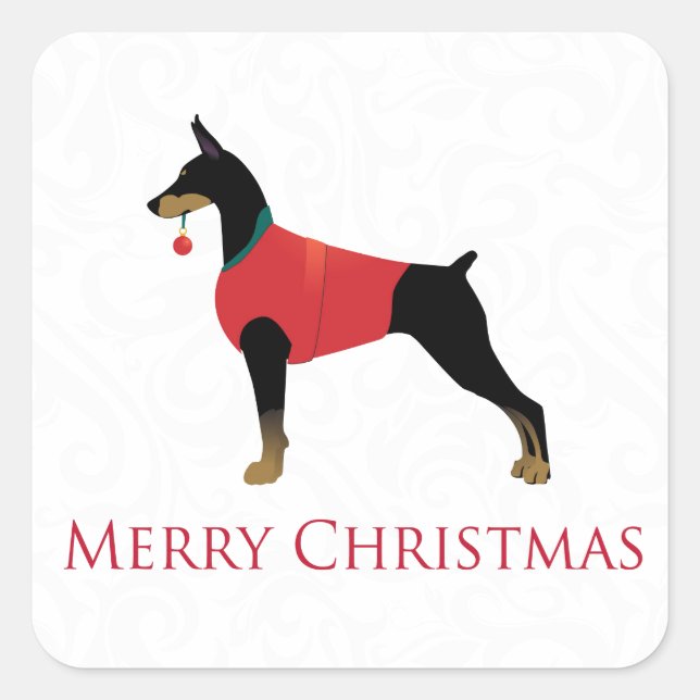 Sticker Carré Doberman Pinscher Chien Joyeux Noël Design (Devant)
