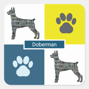Sticker Carré Doberman Pinscher Chien Silhouette & Paw Grille Y&