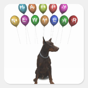 Sticker Carré Doberman Pinscher souhaite Bonne Année 2016