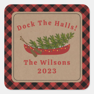 Sticker Carré Dock Les Halls Canot Arbre de Noël Plaid