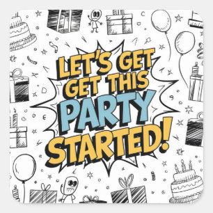 Sticker Carré Dodle Art Explosion Design Anniversaire