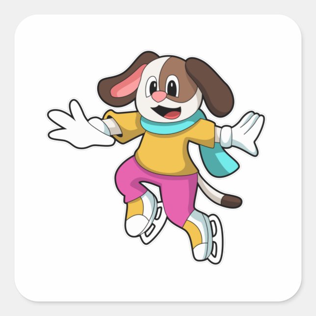 Sticker Carré Dog at Ice skating with Ice skates (Devant)