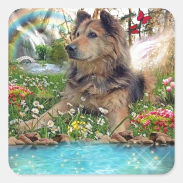 Sticker Carré Dog at Rainbow Bridge Pet (Devant)