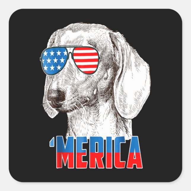 Sticker Carré Dog | Cool Dachshund 'Merica (Devant)