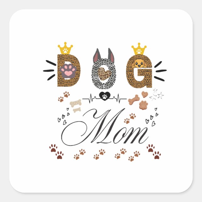 Sticker Carré Dog Mom Leopard Print Paw Design/Leopard Dog Mom (Devant)