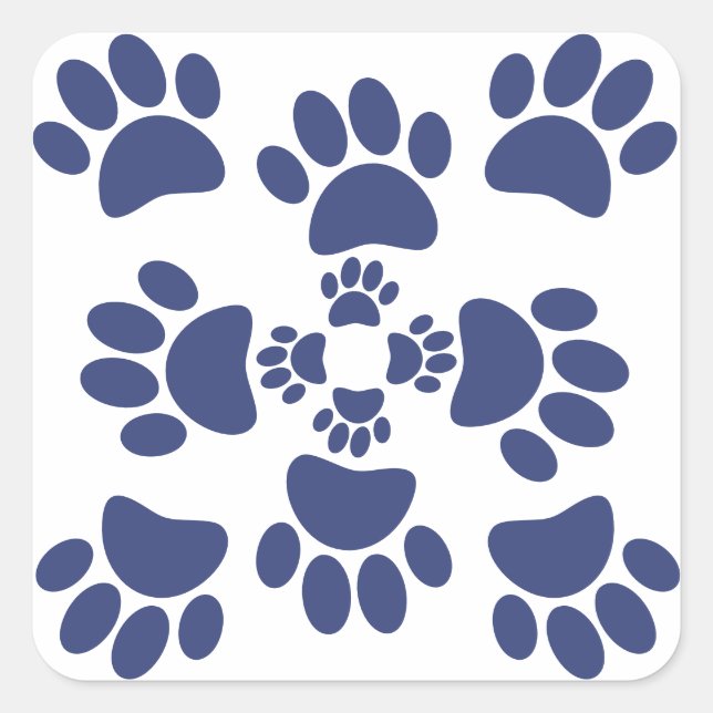 Sticker Carré Dog Paws Prints Portuguese Style White and Blue  (Devant)