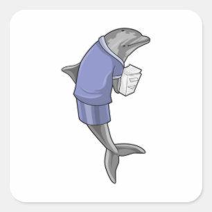 Sticker Carré Dolphin as Secretary with Stack of paper