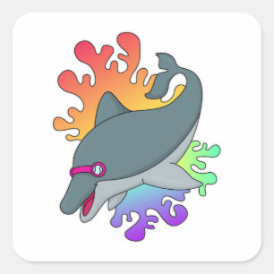 Sticker Carré Dolphin at Swimming with Swimming goggles