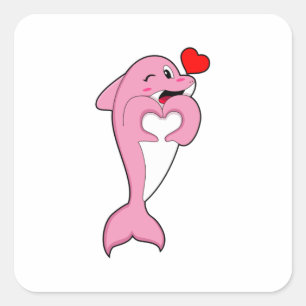 Sticker Carré Dolphin Love Heart