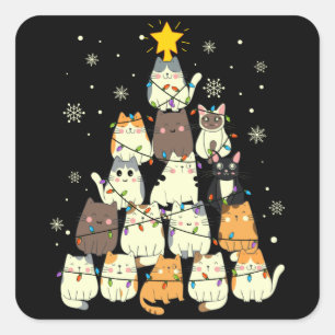 Sticker Carré Don d'arbre de Noël de chat, Chats amoureux Déco