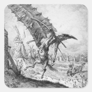 Sticker Carré Don Quichotte et les moulins à vent