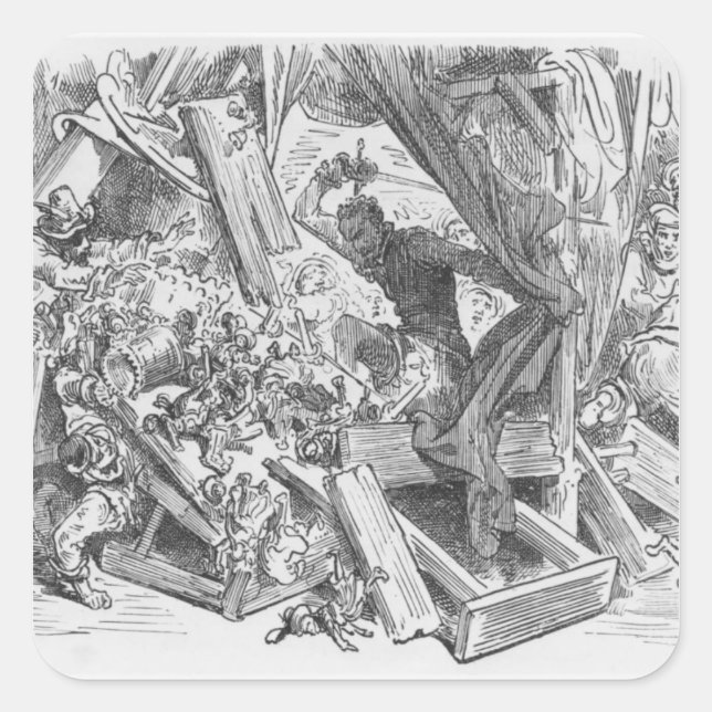 Sticker Carré Don Quichotte lutte contre les marionnettes (Devant)