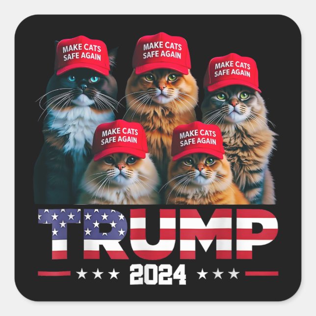 Sticker Carré Donald Trump sécurise à nouveau les chats Casquett (Devant)