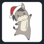 Sticker Carré Donkey Christmas Donkeys<br><div class="desc">The donkey for Christmas with fairy lights. Funny animals with toxits and snow to the holidays. Donc Funny for Christmas in July. Donkeys are sweet animals and perfect for Christmas.</div>