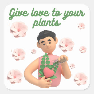 STICKER CARRÉ DONNEZ DE L'AMOUR À VOS PLANTES