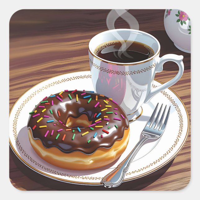 Sticker Carré Donut glacé au chocolat et café  (Devant)